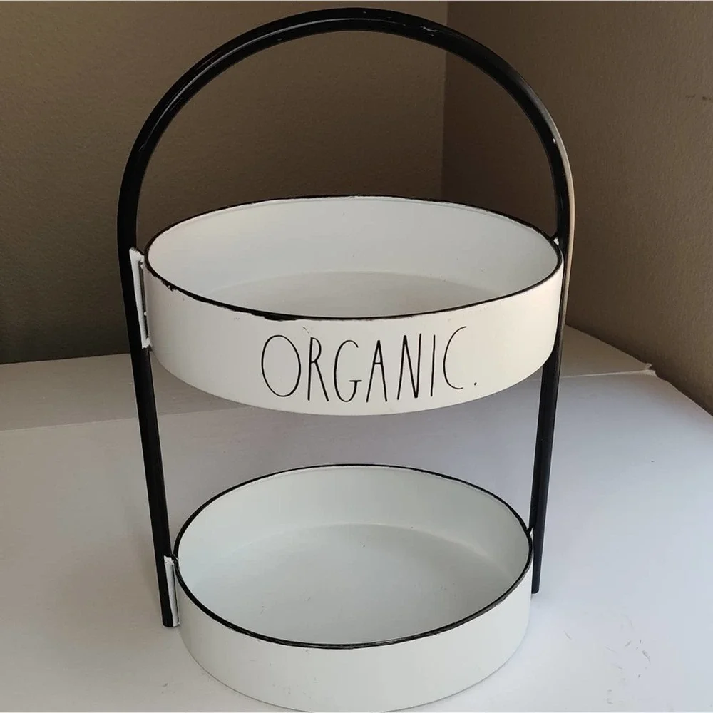 Rae Dunn Rustic White Metal Two Tiered Organic Farmhouse Kitchen Tray
